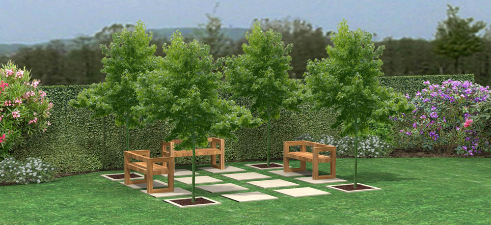 patio avec 3 bancs