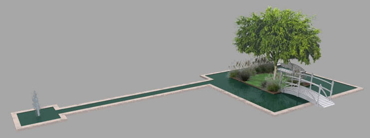 jardin avec bassin canal en 3d