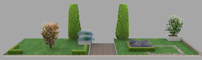 Jardin d'accueil sans cloture en 3d