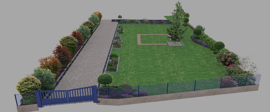 Jardin d'accueil avec grand retrait 3d