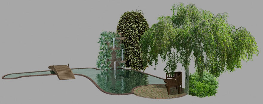 bassin de jardin romantique module 3d