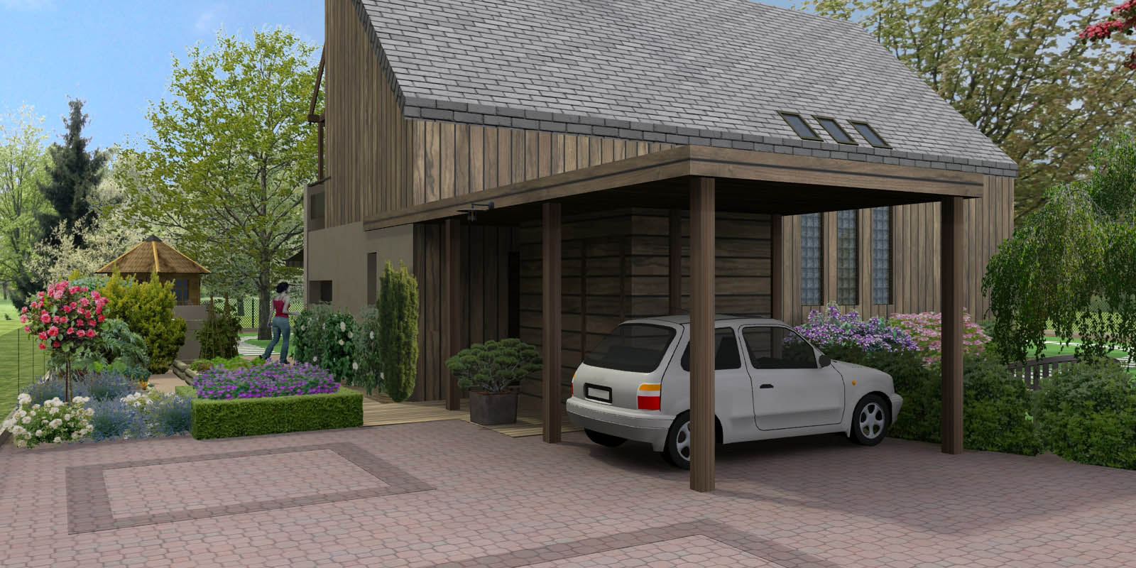 carport dans un jardin