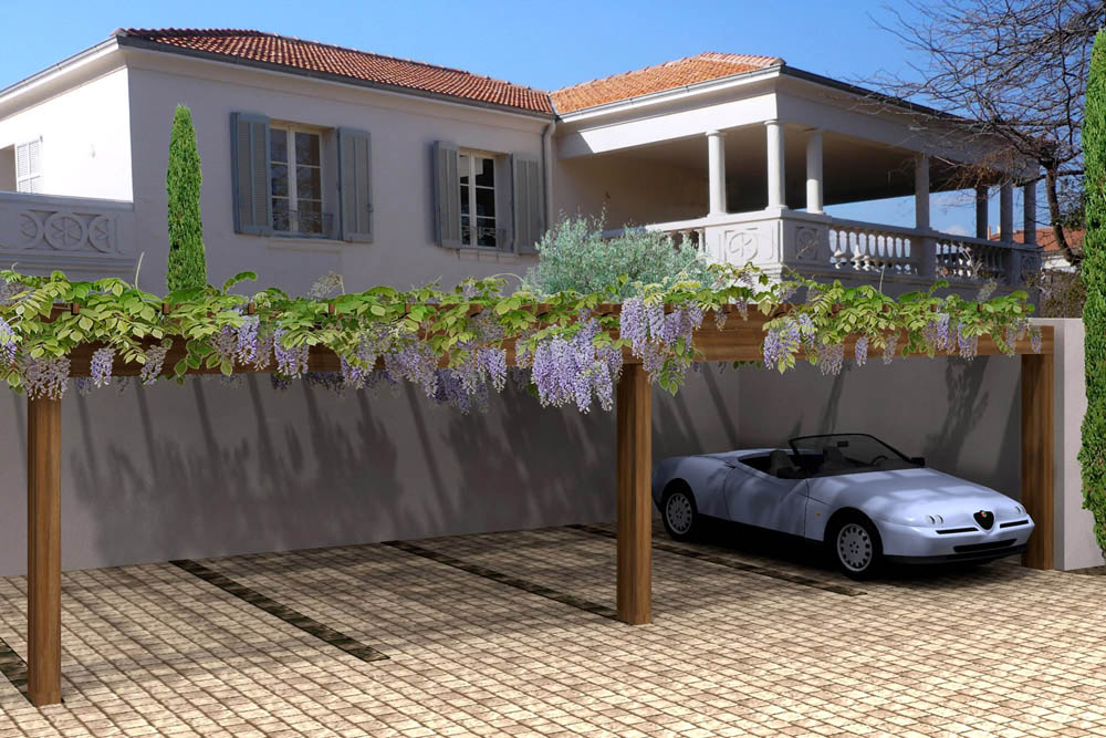 jardin avec ombrière pour voiture