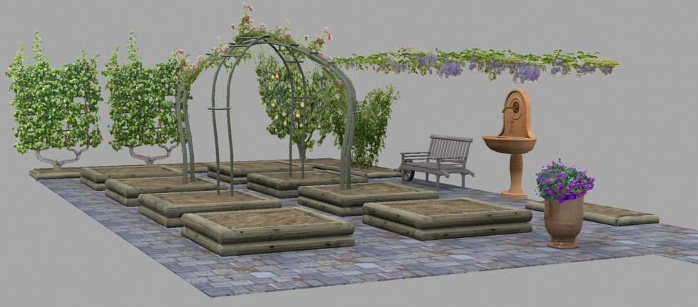 Potager romantique en carrés 3d