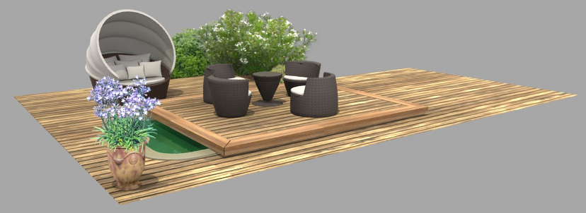Spa de jardin sur terrasse mobile 3d