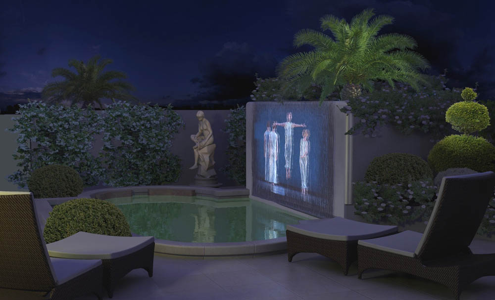 spa d'extérieur en marbre avec projection cinema